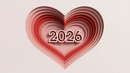 2026 heart shape with layered red gradient design on white background