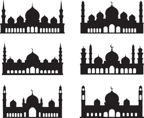 Silhouettes of islamic mosques and architecture in a minimalist black design