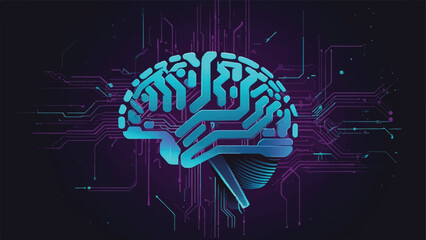 Artificial Intelligence Concept Illustration with Human Brain and Digital Circuit
