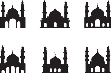 Silhouette depictions of islamic mosques in a patterned arrangement