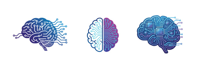 Artificial Intelligence Concept Illustration with Human Brain and Digital Circuit