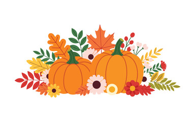 Naklejka premium Autumn Harvest Pumpkins and Leaves Vector Illustration