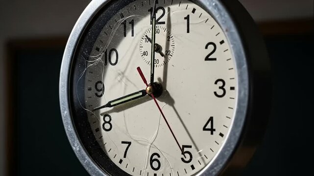 Close up of an analog clock showing the time is 8 -20.