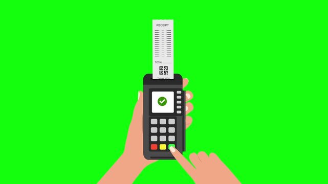 Person Holding Phone with Green Screen Illustration Animation, Digital Payment, Money Receipt and POS Machine Concept in 4K