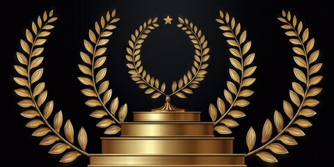 Golden Laurel Wreath: A captivating visual of golden laurel wreaths elegantly encircling a pedestal, celebrating excellence and achievement.