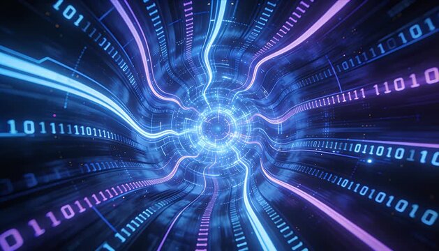Futuristic data stream vdo loop abstract tunnel blue light technology motion digital wave cyber background concept flow code energy radial pattern glow binary future light speed tunnel animation