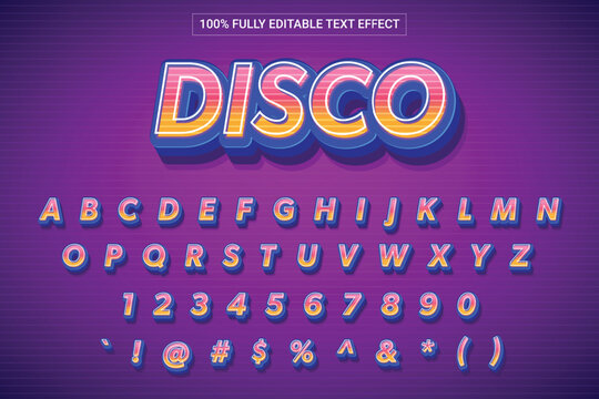Disco Text Font Neon Style 3D Effect. Complete Set Of Alphabet, Number and Symbol. Mobile Game and Fun Zone On Ecommerce Platform.