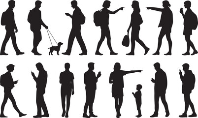 Silhouettes of people for digital model of architecture and urbanism Vector illustration