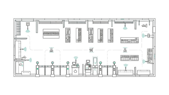 Detailed office floor plan with various rooms and furniture.