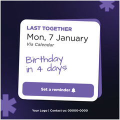 Digital Calendar Event Reminder Card Vector Notification Design