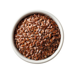 Obraz premium PNG of Close-up of brown flaxseeds in a white bowl, showcasing their natural texture.