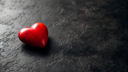 Fototapeta premium Red Heart Shape On Dark Textured Background With Water Droplets And Dramatic Lighting