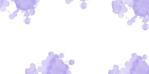 Deep purple watercolor paint splatters on black background artistic abstract grunge texture frame elegant fluid ink