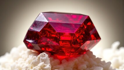 Brilliant Ruby Gemstone Sparkling on Soft White Surface