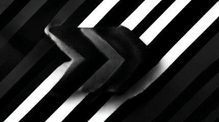 Minimal Black and White Background with Arrow Pointing Right. Striped Transition from Black to White Abstract Strict Lines. Simple Pattern. Vector Illustration.