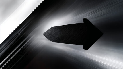 Minimal Black and White Background with Arrow Pointing Right. Striped Transition from Black to White Abstract Strict Lines. Simple Pattern. Vector Illustration.