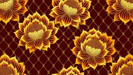 Vibrant Lotus Flower Pattern with Elegant Design and Rich Colors