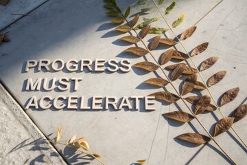 Progress Must Accelerate Text With Leafy Branch