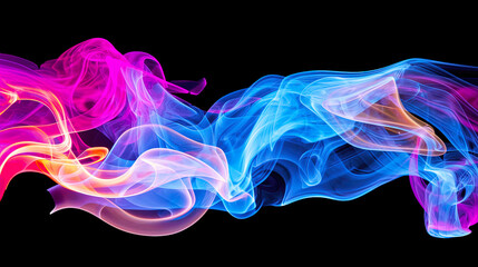 Vibrant smoke waves in blue and pink hues create a mesmerizing visual effect against a black background.