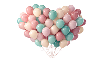 Heart Shaped Balloon Bouquet Pastel Colors Valentine Love Decoration balloons, heart, bouquet, pastel, valentine, love, pink, mint, cream, peach, romantic, celebration, party, wedding, engagement, 