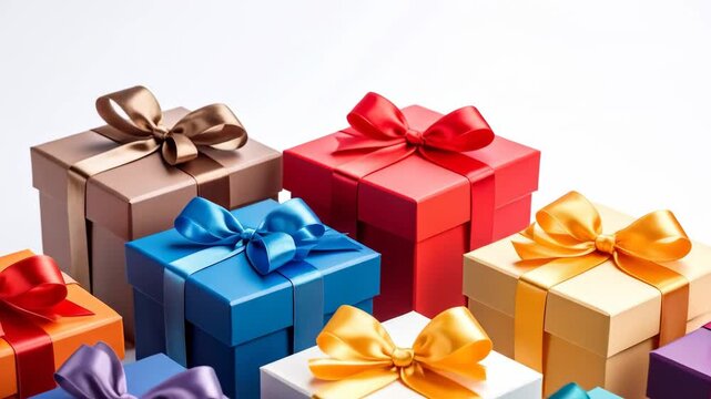 Colorful gift boxes with ribbons in a variety of colors for special occasions.