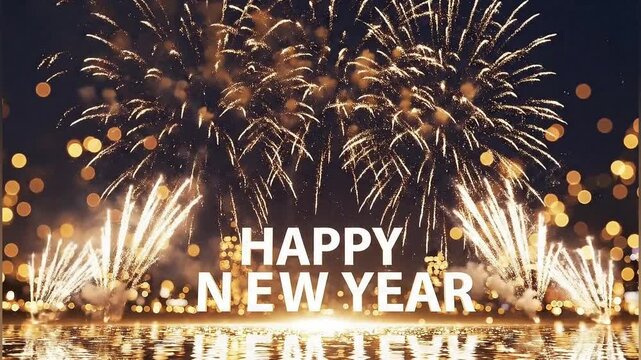 Colorful firework with bokeh background. New Year celebration, Abstract holiday background video