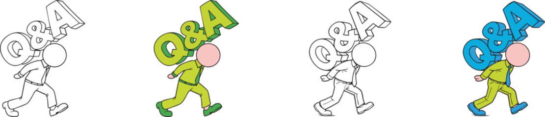 Stylized figure carrying Q&A letters for support and information