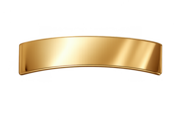 Golden shiny curved banner with metallic reflection, blank ribbon design element, elegant award plate on transparent background