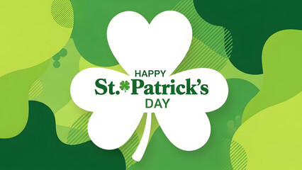 Fototapeta premium Happy St Patricks Day Greeting With Shamrock And Abstract Green Background clover