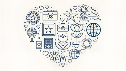 Heart Shape Social Media Icons Love Valentine Digital Illustration heart, icons, social, media, love, valentine, digital, instagram, facebook, twitter, camera, like, star, globe, flower, sun, coffee, 