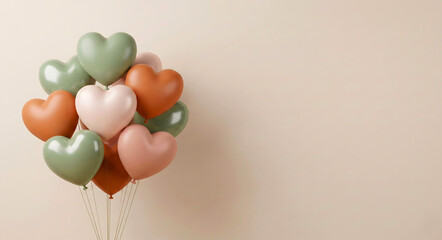 bunch of colourful 3d heart balloons valentine day background with space empty for text