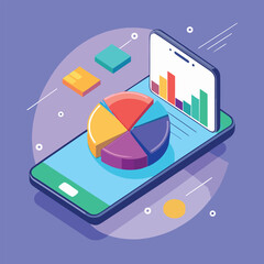 Mobile data analytics and visualization displaying charts and graphs on a smartphone screen