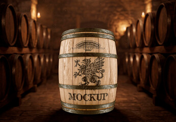 Vintage Oak Barrel Cellar Mockup