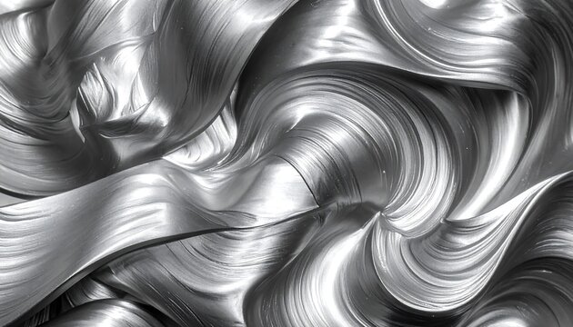 Abstract Metallic Swirls and Waves of Silver Material.