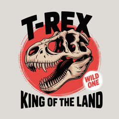 An eye-catching illustration featuring a T-Rex skull with striking details, representing the fascination with paleontology and the raw power of the king of dinosaurs on a graphic background. © Dachuan