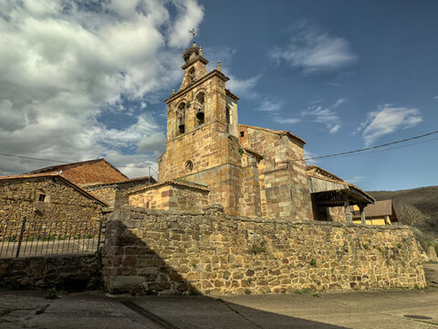 Historic Santiago Apostol Church in Verga?o with stone bell tower