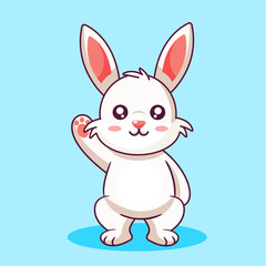 Obraz premium Cute White Bunny Waving Hello Vector Illustration Cartoon Design Kawaii