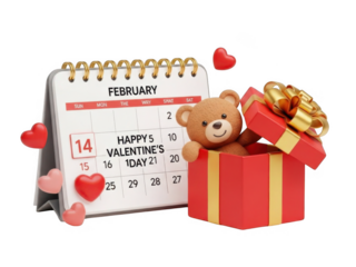 Valentine's day celebration with teddy bear and gift isolated on transparent background