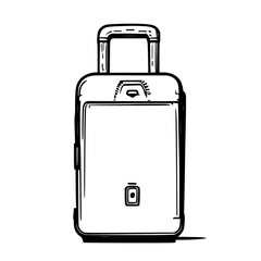 Portable luggage scale in minimalist black line art on a pure white background, clean vector illustration for travel gear and luggage weight