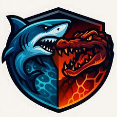 Ocean Shark vs Volcano Crocodile Esports Mascot Logo Vector