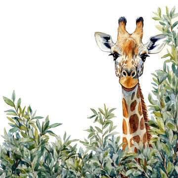 Giraffe Stretching Neck, vector clipart in watercolor with smooth gradients, isolated on a white background.