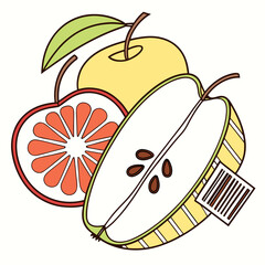 Organic Fruit Icons Designed with Barcode Stripe Patterns