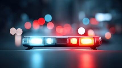 Emergency response scene with police lights glowing blue and red in a city environment at night showcasing urgency and police presence in urban area