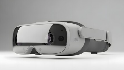 Modern virtual reality headset designed for immersive gaming, augmented reality, and futuristic digital experiences, showcased on a sleek, minimalist background
