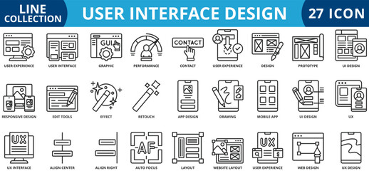 User interface design icon set outline style icon set collection vector illustration
