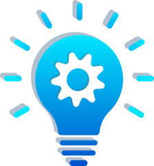 3D Blue Invention Idea Light Bulb Icon Isolated on Transparent Background