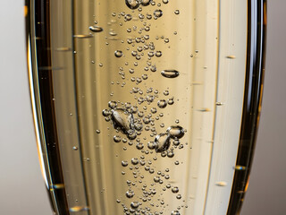 Bubbles rising in a tall glass of bubbly beverage