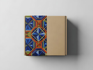 Cardboard box with geometric pattern decoration and transparent background