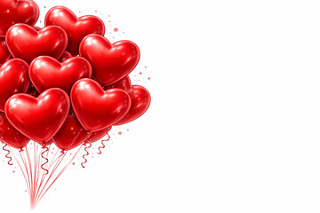 Red heart shaped balloons isolated on white background