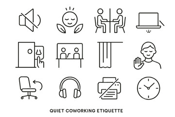 Energy hand icons coworking icon coworker vector resting desk silent printer quiet